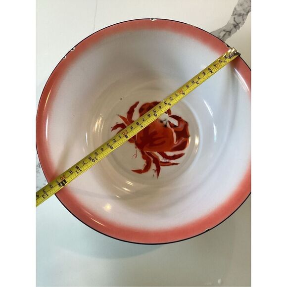 Large Crab Enamelware Bowl Pink White - Picture 5 of 8
